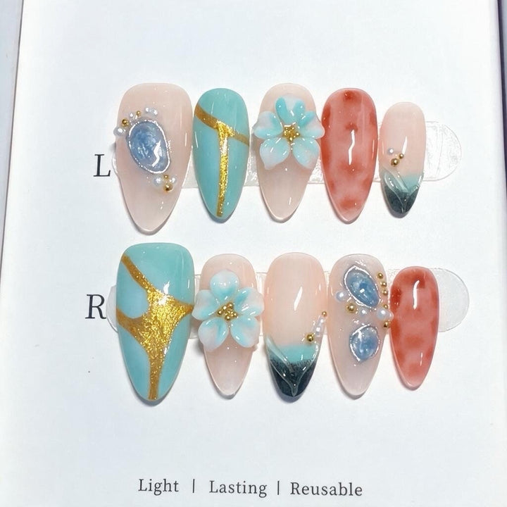 Decorative Floral 3D Press-On Nail Art Set