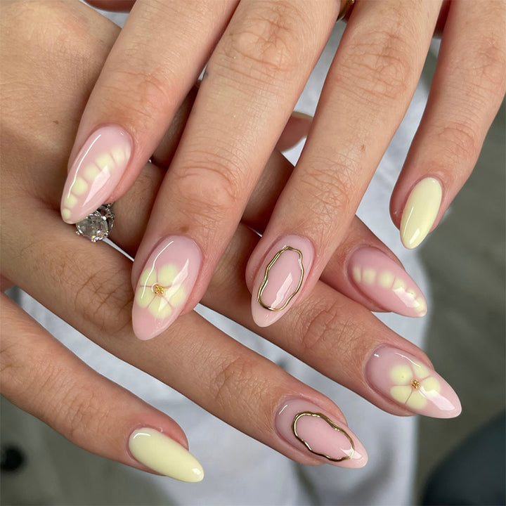 Decorative Press-On Nail Set with Floral and Glossy Design kalsten
