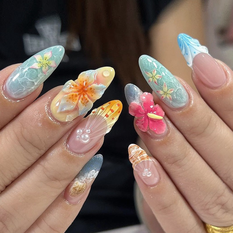 Artificial nail set with colorful floral and maritime designs Kalsten
