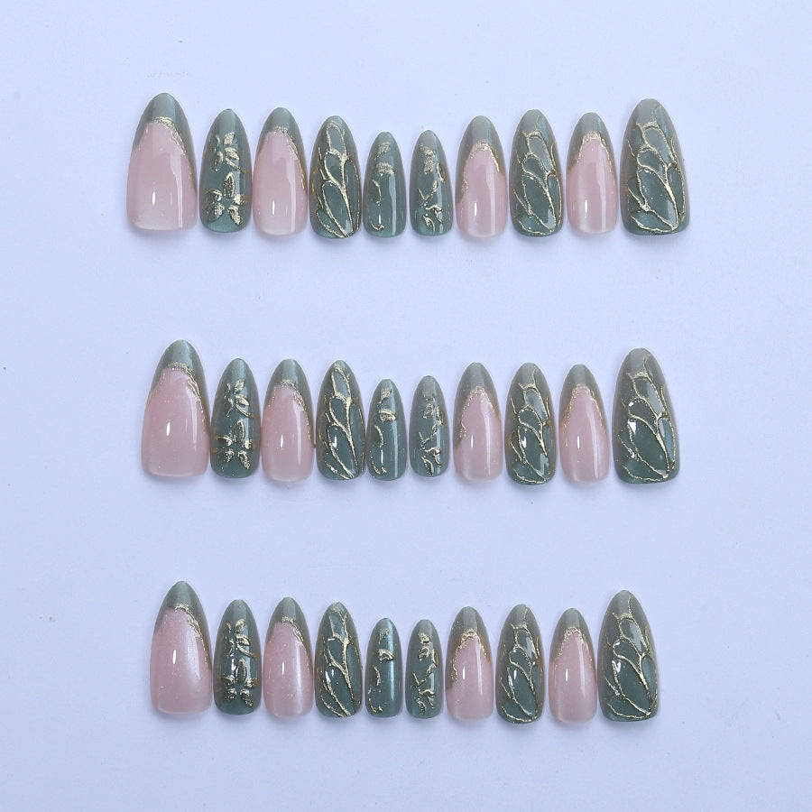 Artistic Nail Art Set with Gold and Leaf Design Kalsten