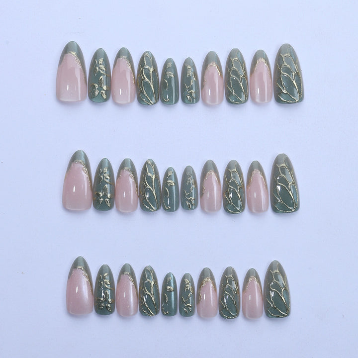 Artistic Nail Art Set with Gold and Leaf Design Kalsten