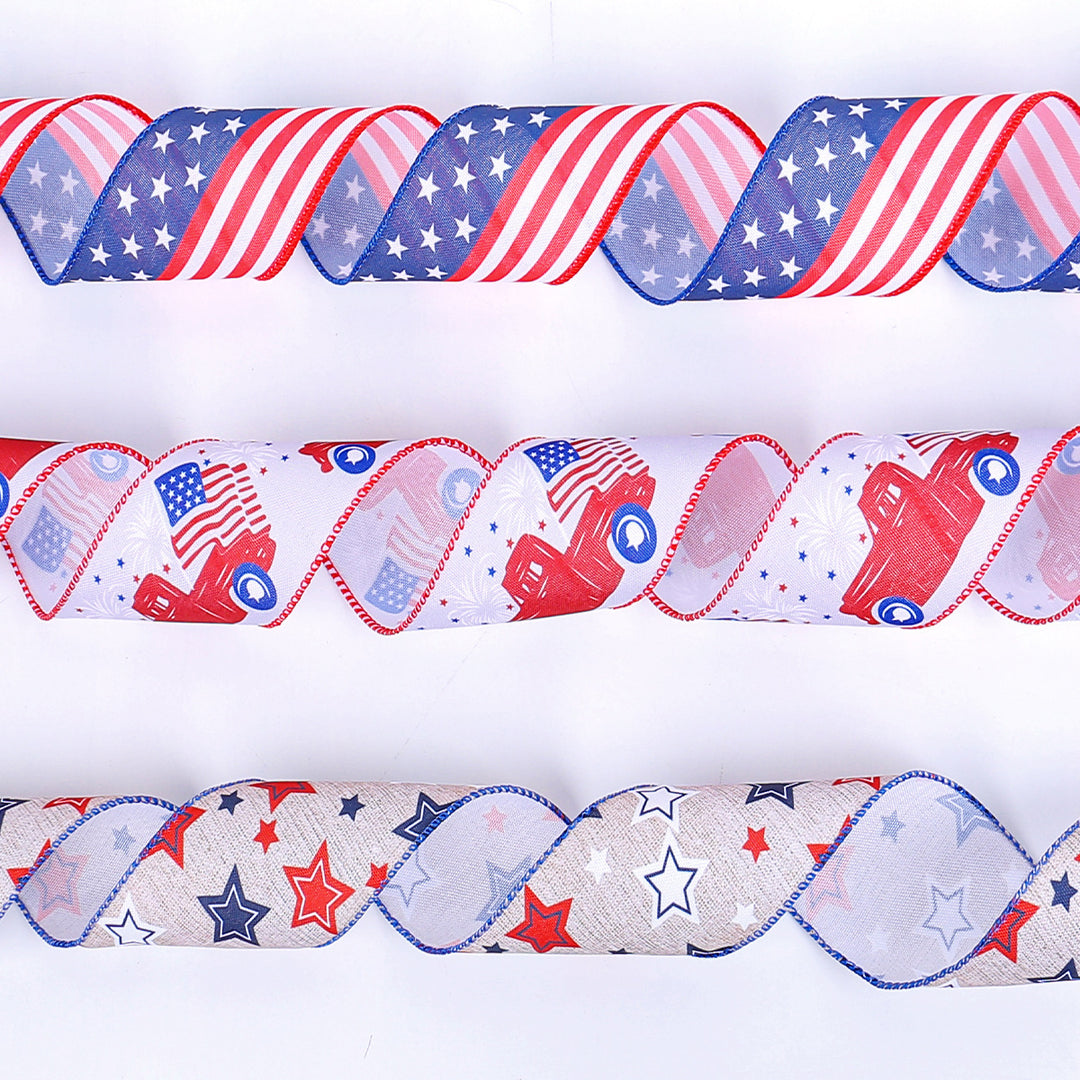 Unisex nan decorative wired Americana craft ribbon set with stars stripes truck and flag print Kalsten