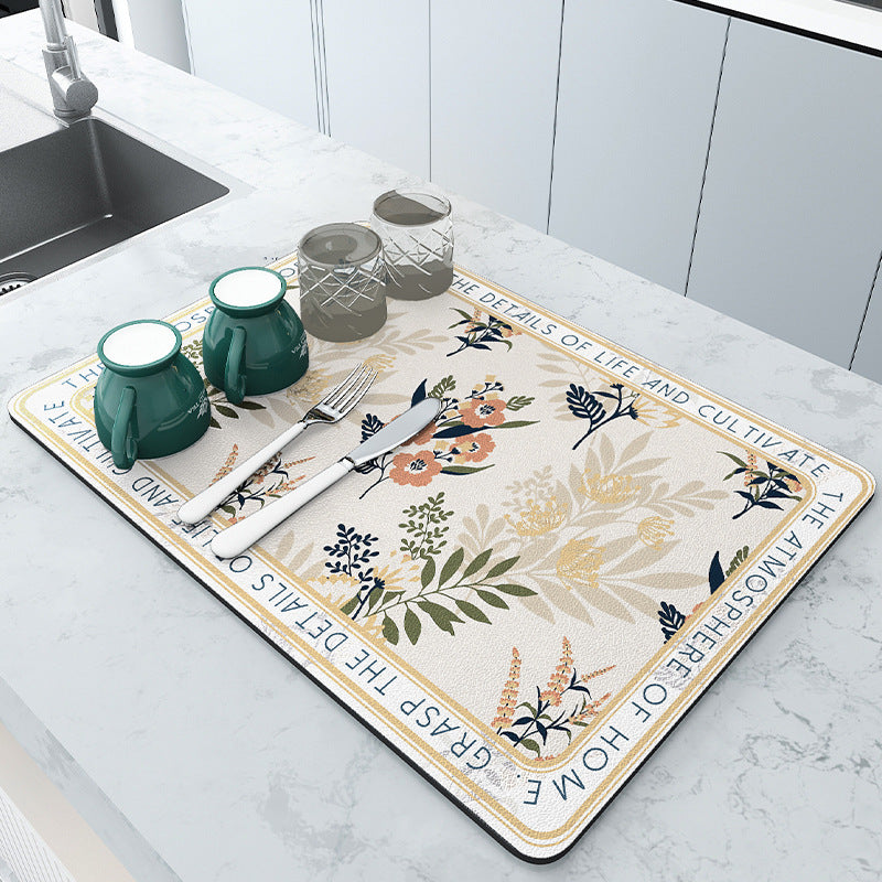 Floral Patterned Kitchen Drying Mat Kalsten