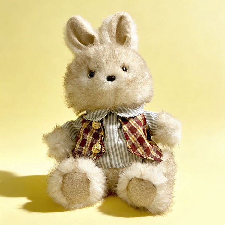 Plush Sitting Bunny Comforter Toy with Ultra-Soft Faux Fur, Embroidered Face and Knit Scarf Kalsten