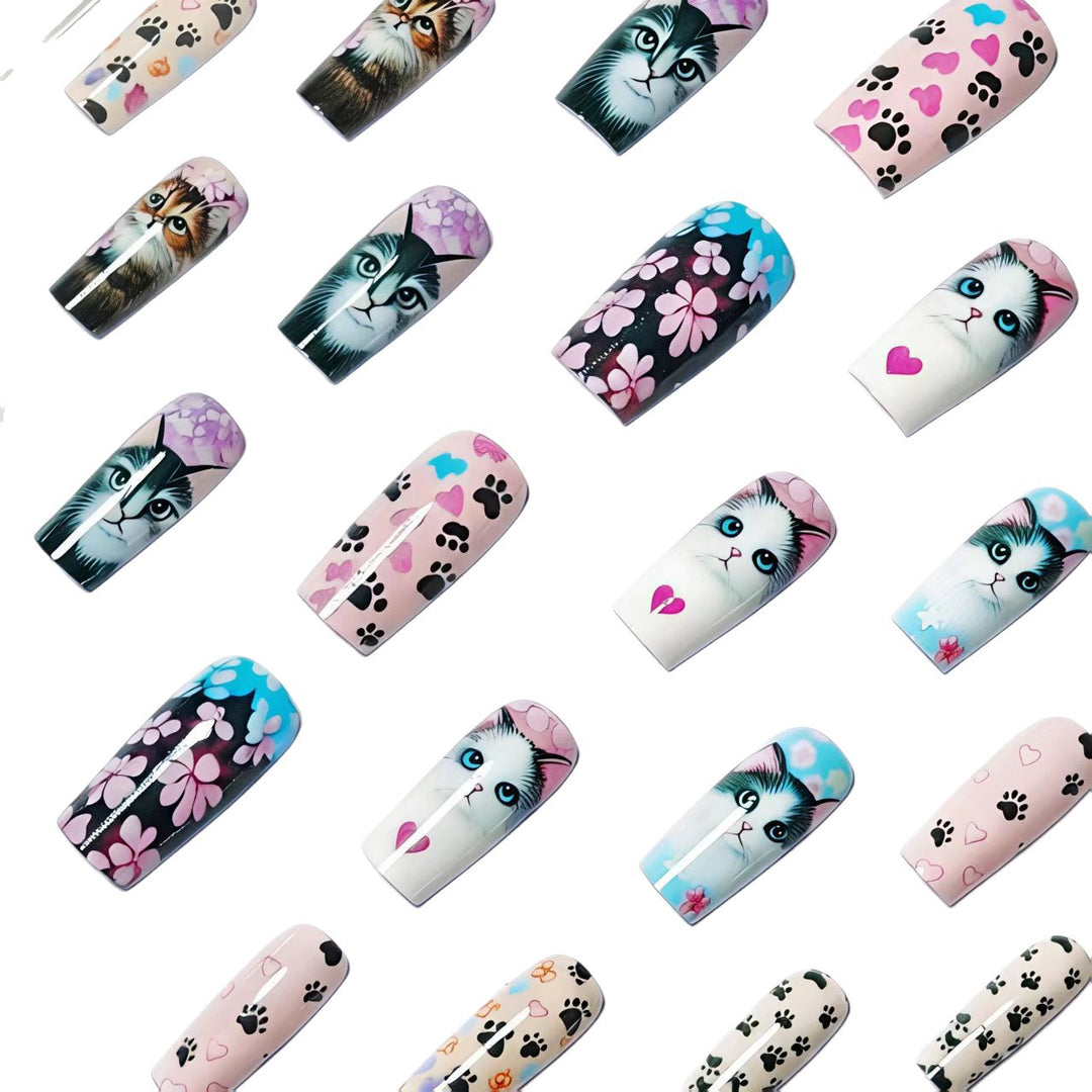 Creative artificial nails with playful cat pattern Kalsten