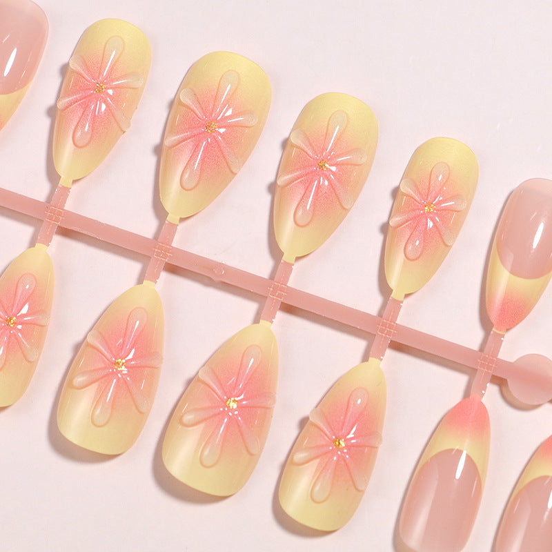Artistic Press-On Nail Set with Floral Accents Kalsten