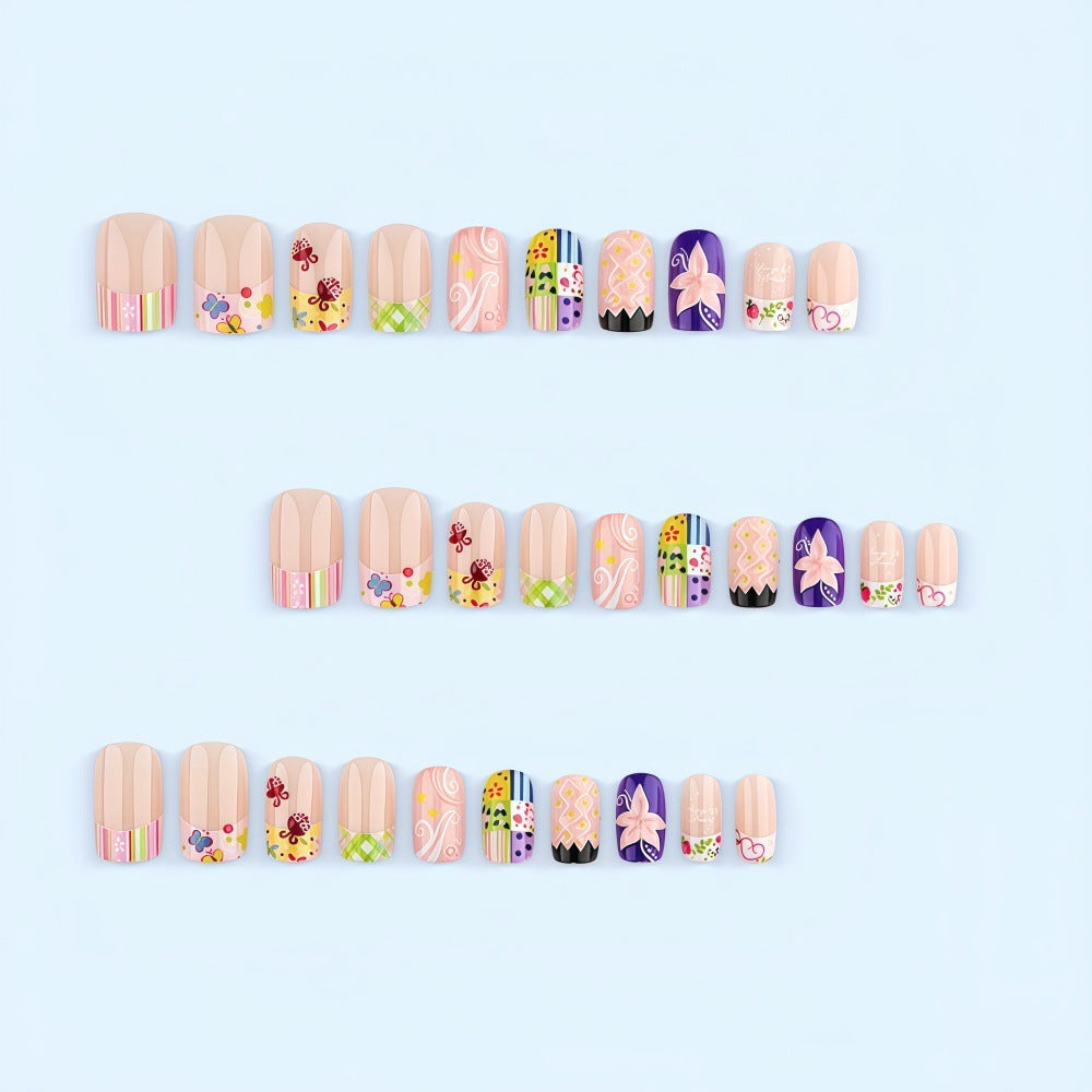 Creative Nail Art Set with Cheerful Patterns and Flower Designs Kalsten