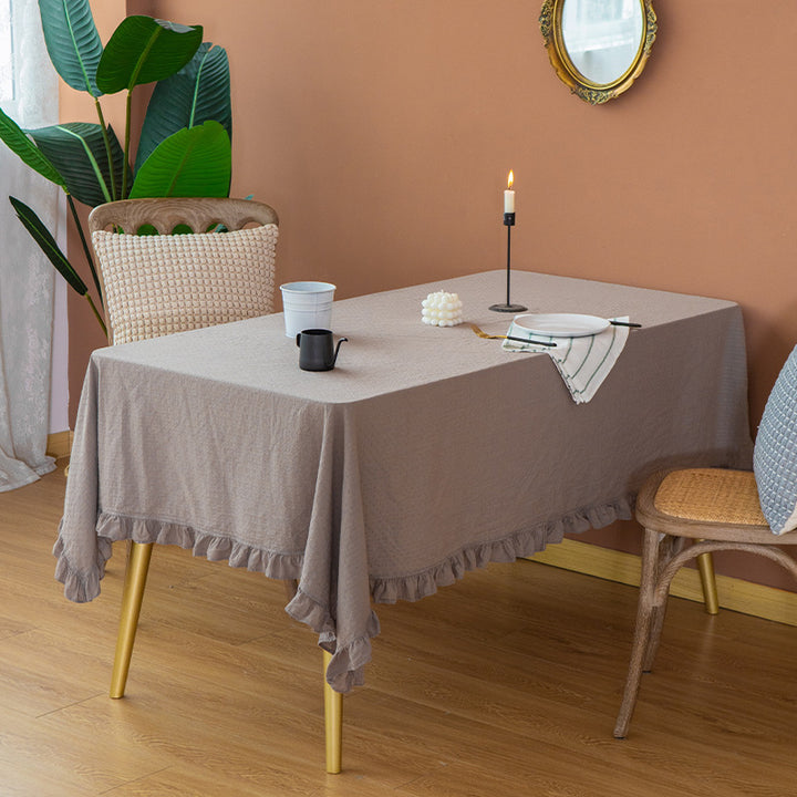 Light cotton gauze tablecloth with frill and natural structure Kalsten