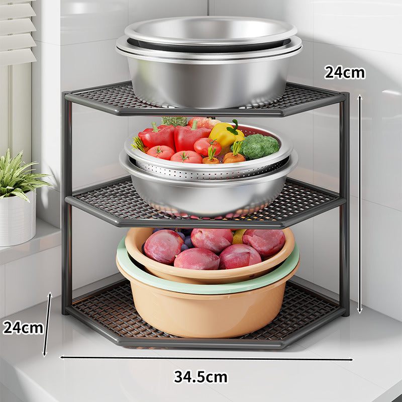 Three-Tier Corner Kitchen Countertop Organizer Shelf with Ventilated Metal Trays