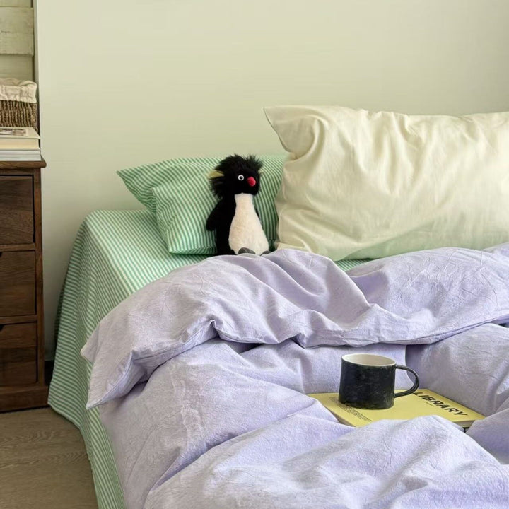 Washed linen bedding set with pillowcases