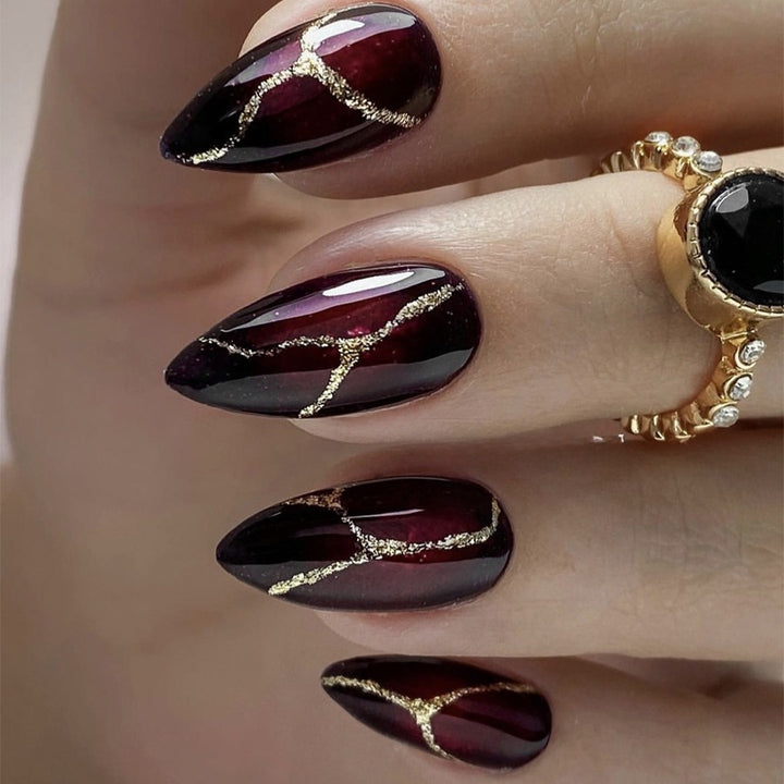 Acrylic nail set with glamorous accents and high-gloss finish Kalsten