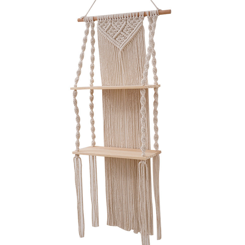 Macramé Decorative Wall Shelf with Natural Wood Accents Kalsten