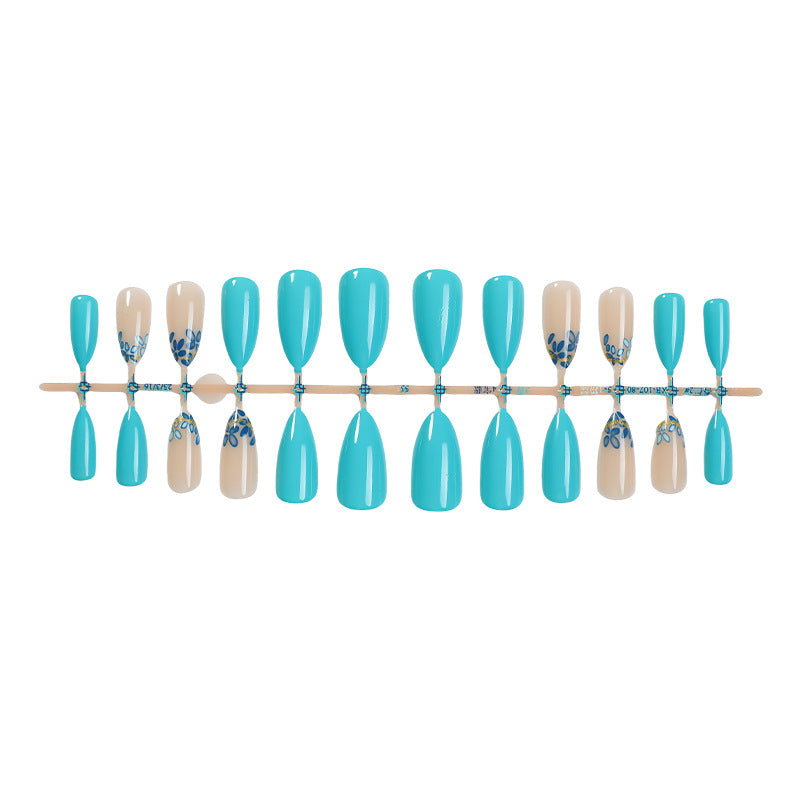 Artistic Press-On Nail Set with Floral and Leaf Designs kalsten