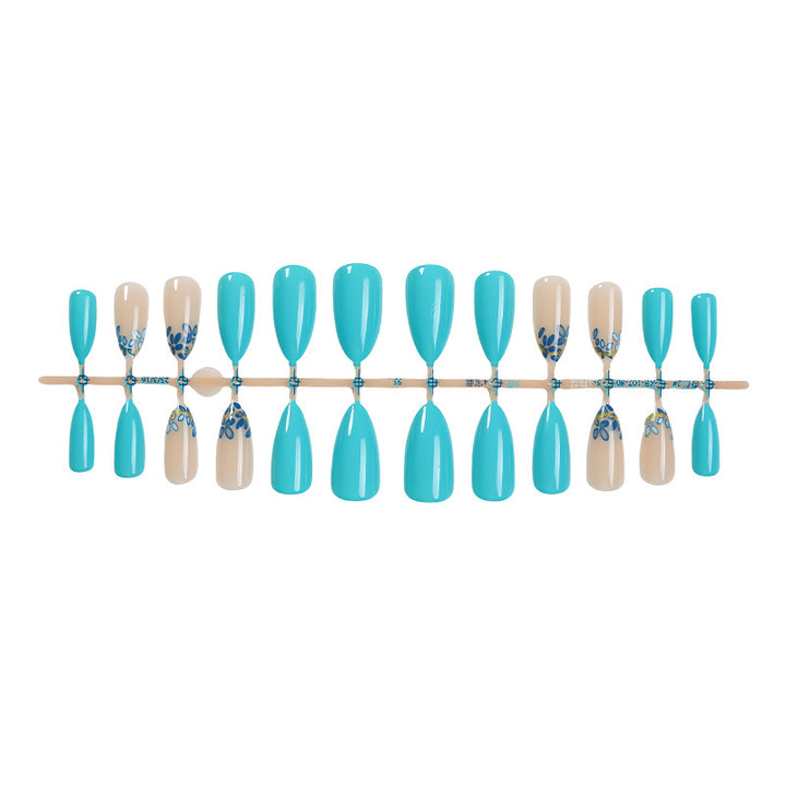 Artistic Press-On Nail Set with Floral and Leaf Designs kalsten