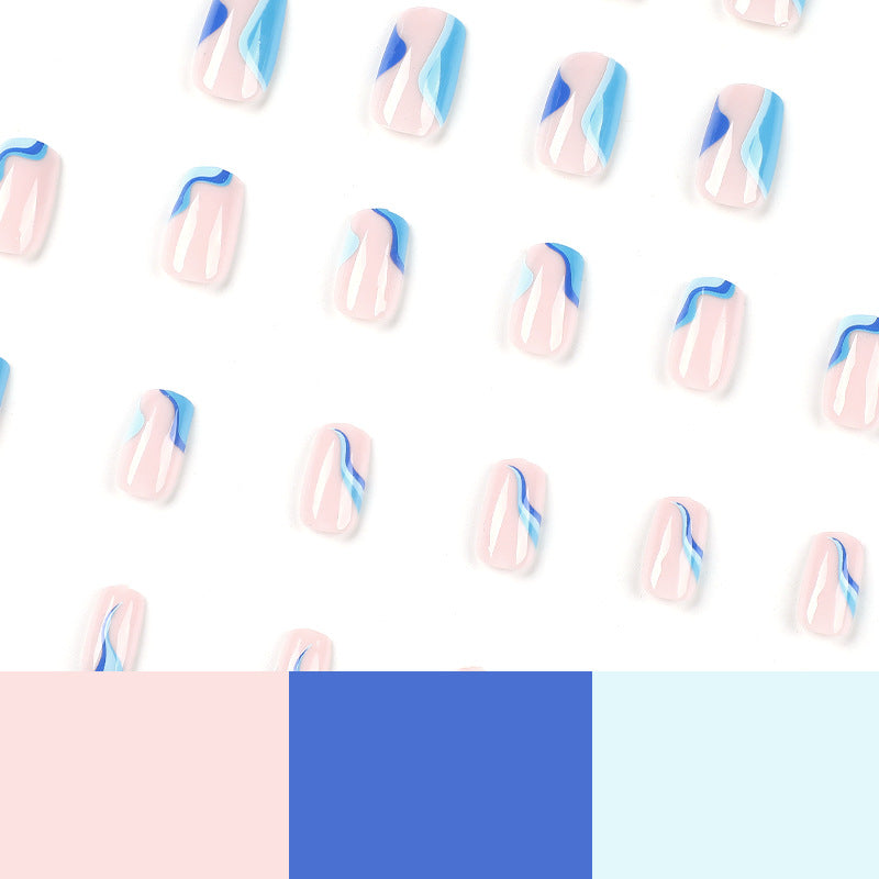 Artful nail extensions with maritime wave pattern Kalsten