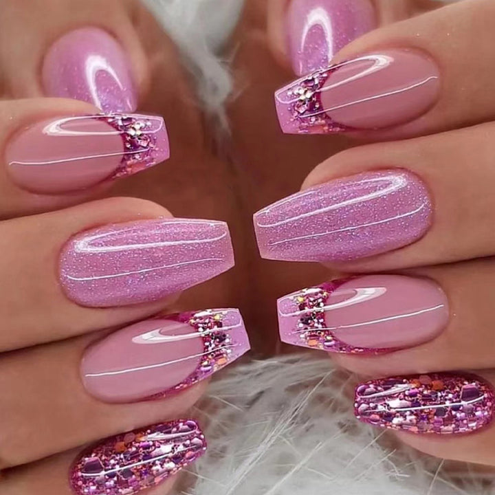 Artful Nail Extensions with Glittering Accents Kalsten
