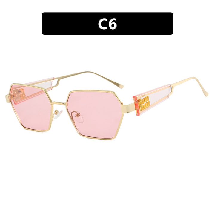 Ladies hexagonal sunglasses with elegant metal frame and protective lenses Kalsten