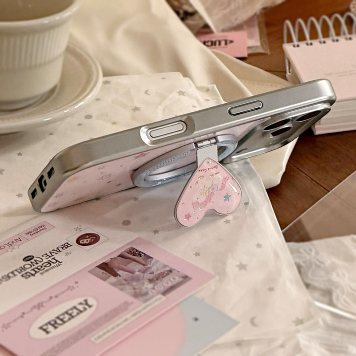 Hand mirror in heart-shaped design with unicorn motif Kalsten