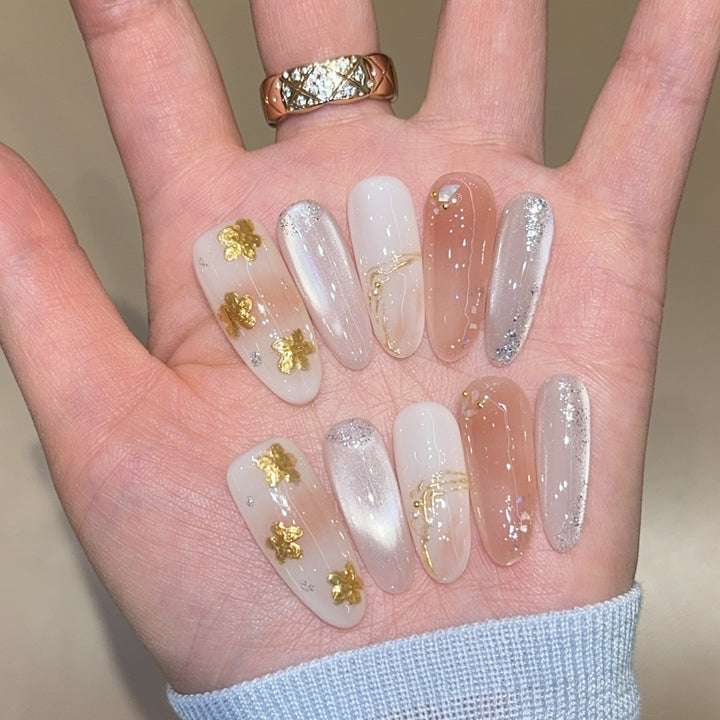 Artificial nails with floral decorations and glitter effects Kalsten