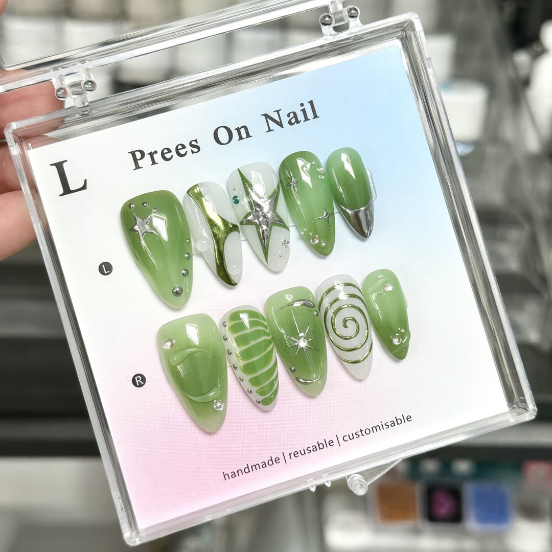 Creative Press-On Nail Art Set with Gem and Decorative Elements