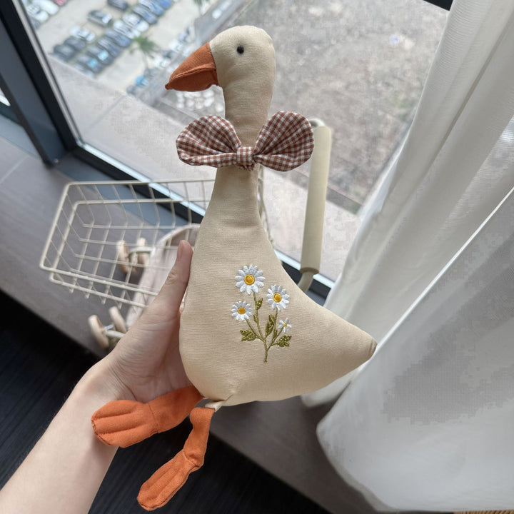 Handcrafted Long-Legged Linen Mouse Plush Doll with Striped Romper