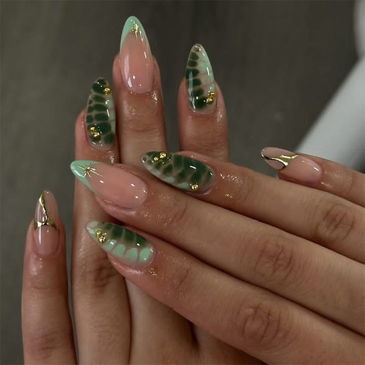 Decorative Press-On Nail Set with Unique Leaf and Ombre Designs kalsten