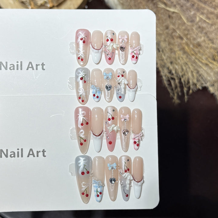 Decorative Press-On Nail Art Set with Charming Bow and Pattern Designs Kalsten