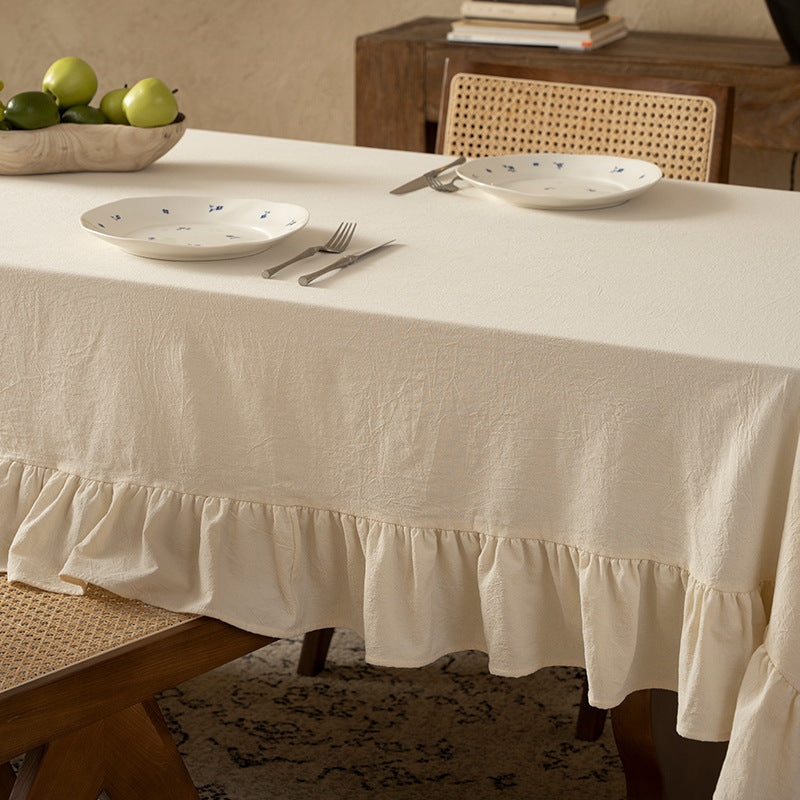 Tablecloth Kalsten - Cotton blend with frill edge and light linen look
