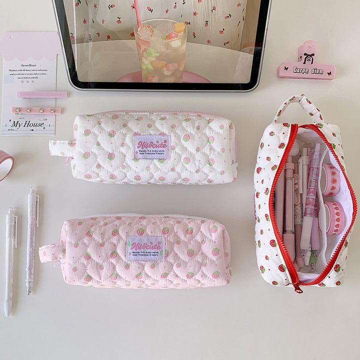 Strawberry Print Quilted Pencil Case Kalsten