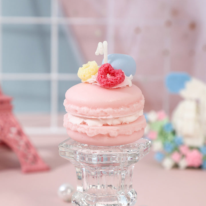 Mini Macaron Sculptural Scented Decorative Candle with Whipped Cream Topper