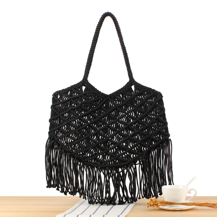Macrame Tote Bag with Fringed Bottom Kalsten