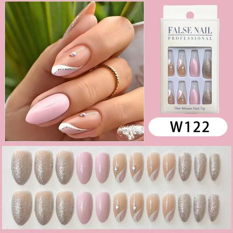 Elegant Artificial Nail Tips with Glitter Accents Kalsten