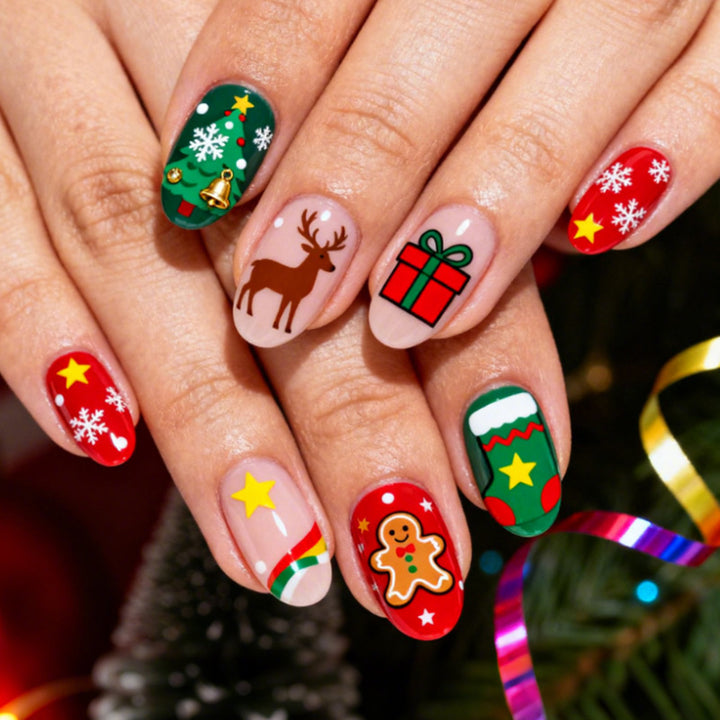 Christmas-Themed Press-On Nail Art Set with Festive Holiday Designs kalsten