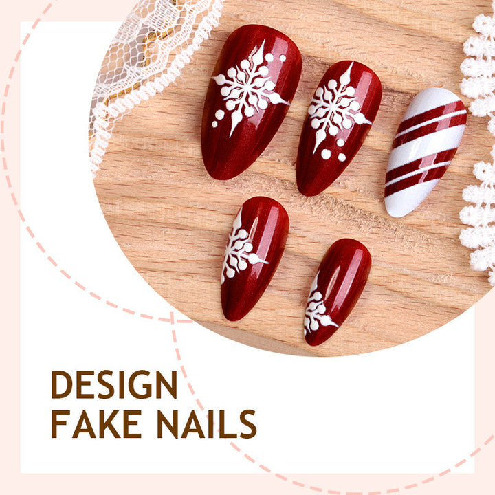 Acrylic Nail Set with Festive Winter Design and Glamorous Accents Kalsten