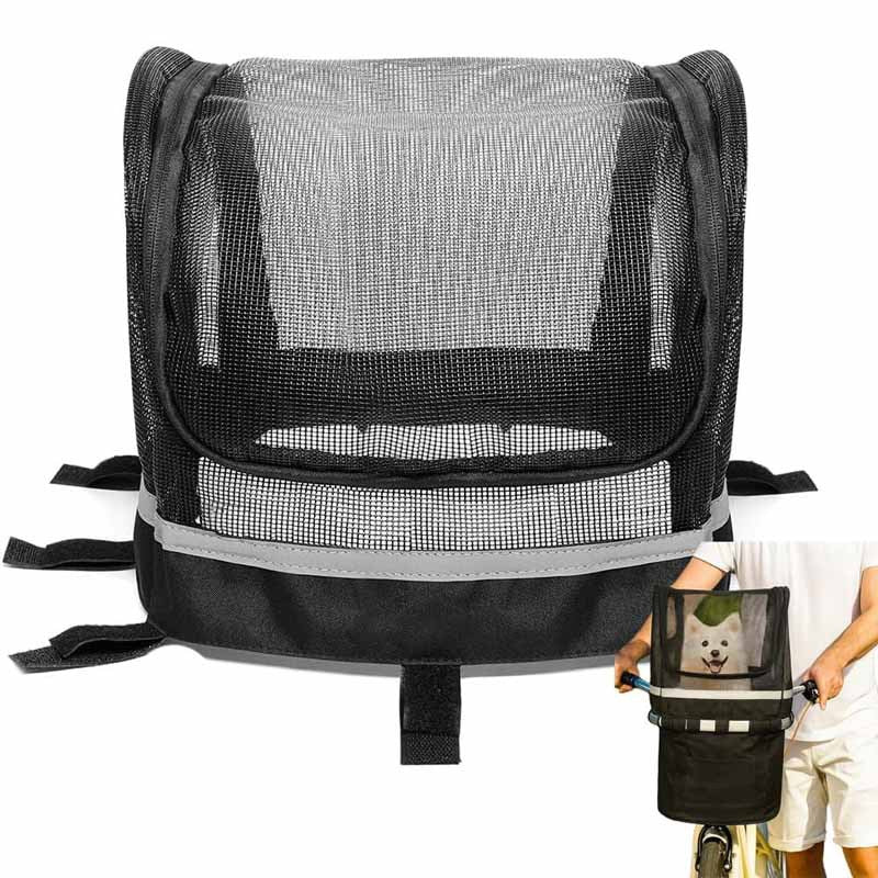 front-mounted pet bike basket with breathable mesh canopy reflective trim and secure strap system Kalsten