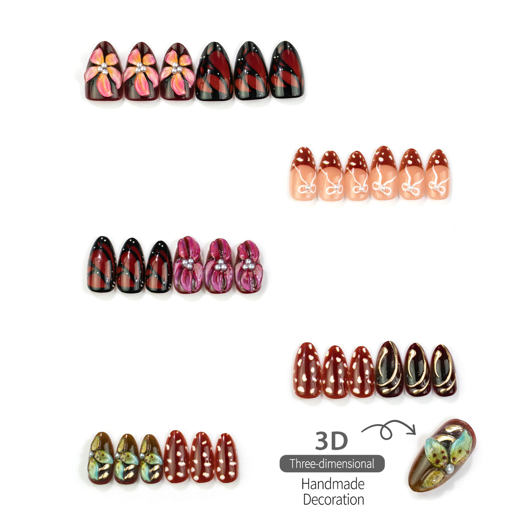 Autumn-Themed Butterfly Press-On Nails