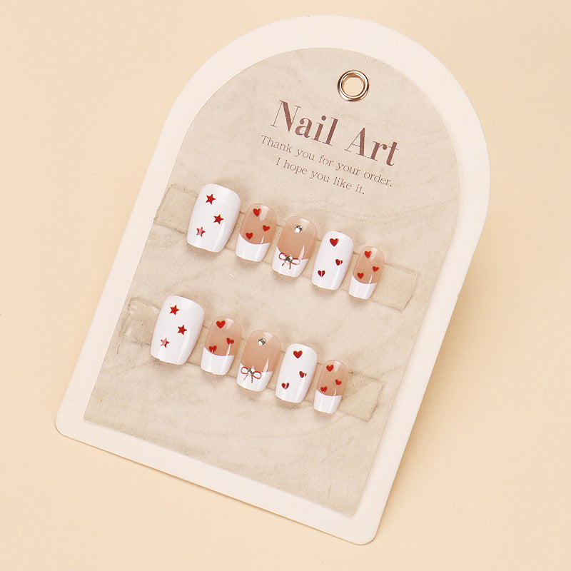 Decorative Press-On Nail Set with Heart and Bow Designs Kalsten