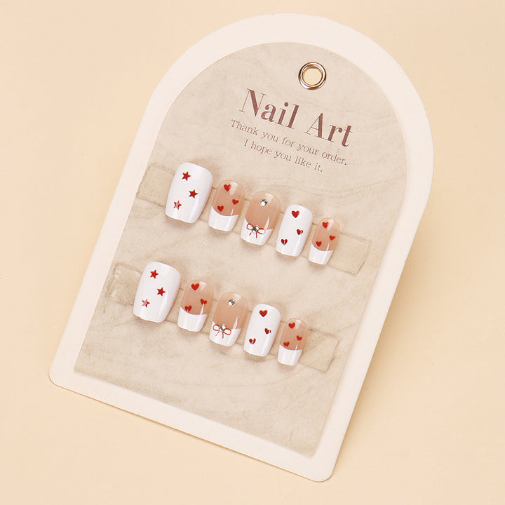 Decorative Press-On Nail Set with Heart and Bow Designs Kalsten