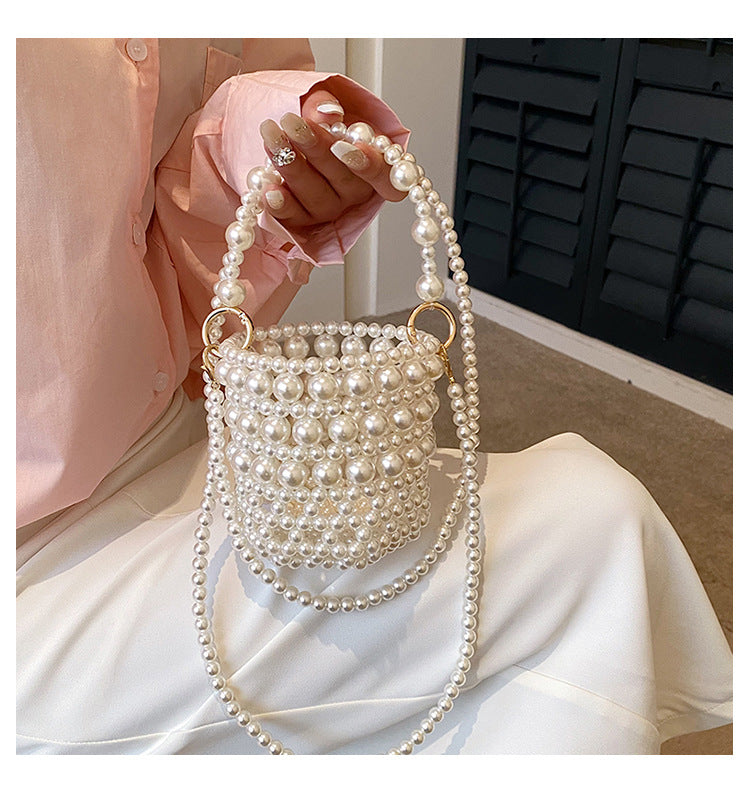 Pearl-Embellished Bucket Handbag