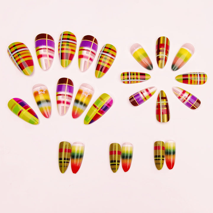 Creative artificial nails with striking plaid pattern Kalsten
