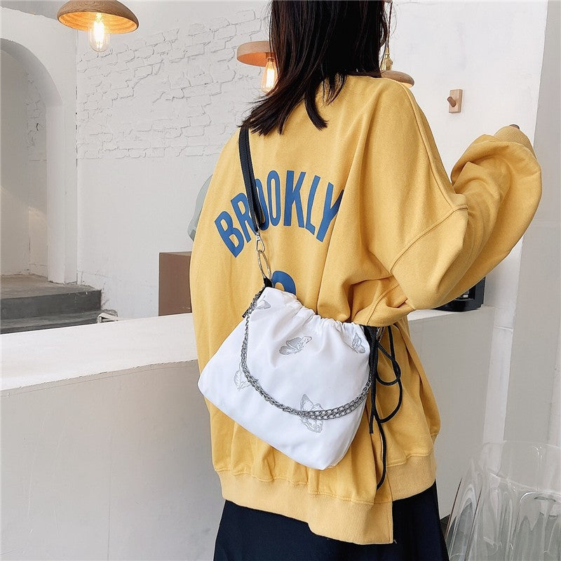 Elegant Drawstring Butterfly Print Handbag