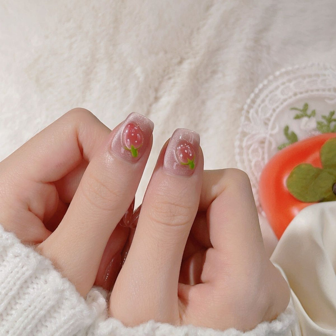 Artisanal Press-On Nail Set with Floral and Fruit Designs Kalsten