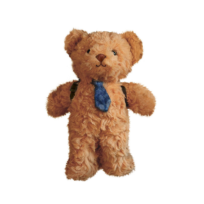 Plush Teddy Bear with Denim Tie and Mini Backpack-Strap Detail Kalsten