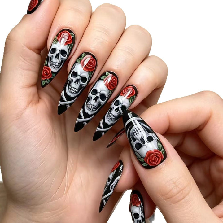 Artificial nails with creative skull and rose design Kalsten