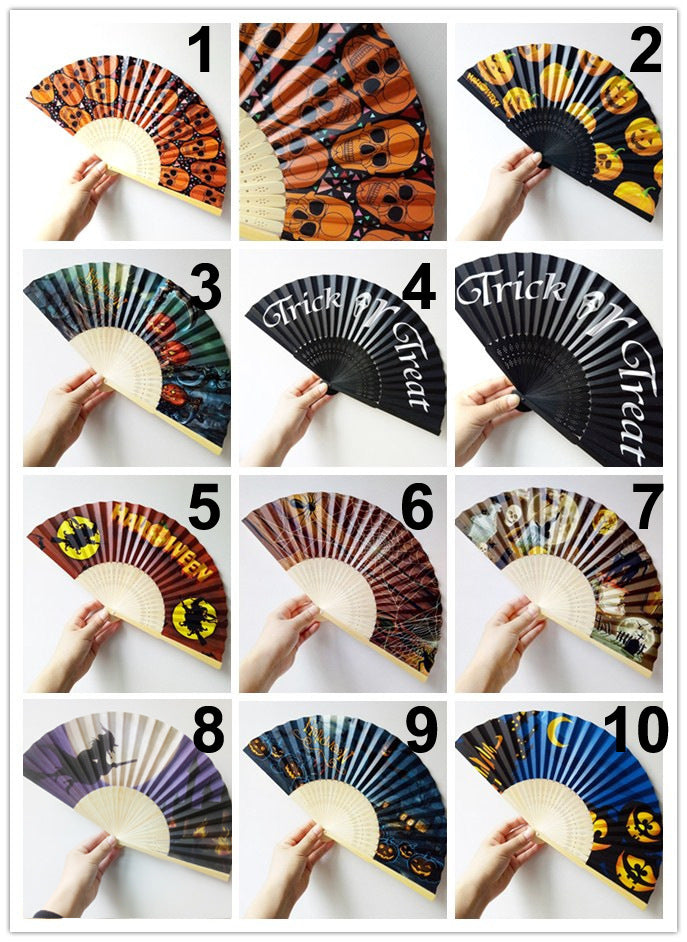 Women's Halloween costume fan with unique lettering Kalsten