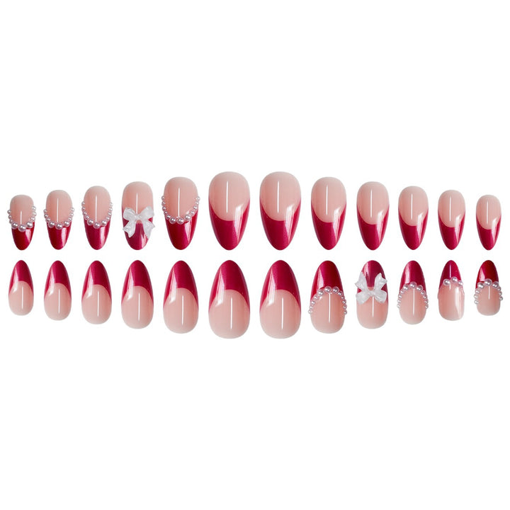 Decorative Stiletto Press-On Nails with Pearls and Bow Accents Kalsten