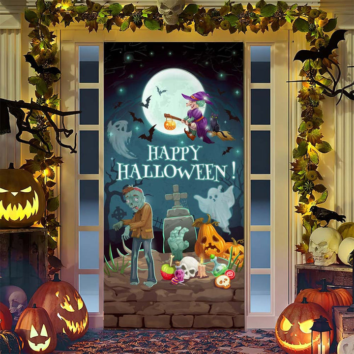 Halloween door poster with large-format Grim Reaper illustration and reusable PVC tarp fabric