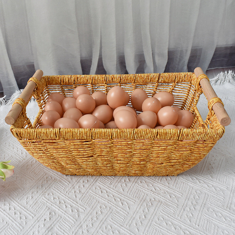 Handwoven Storage Basket with Wooden Handles Kalsten