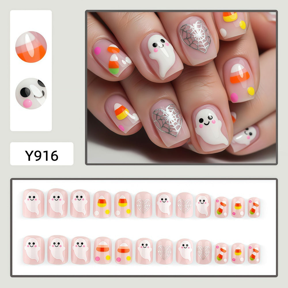 Halloween Artificial Nails with Ghost and Candy Designs Kalsten
