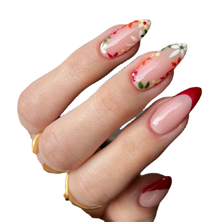 Floral French Tip False Nail Art Kalsten